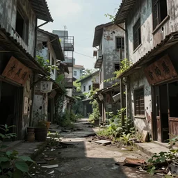 abandoned asian street, style by wlop, by feng zhu, by artgerm, concept art, hyper detail, photorealistic, artstation, cgsociety, octane render, 4 k, high contrast, cinematic color, radiant lighting
