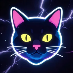cat head, portrait, vaporwave, synthwave, neon, vector graphics, vector art, sharp, crisp, clean, cinematic, volumetric lighting, f 8 aperture, cinematic eastman 5 3 8 4 film, lightning in background
