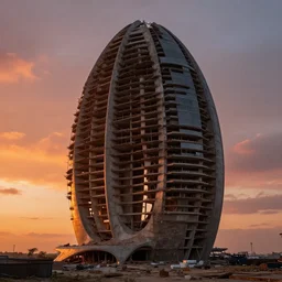 unfinished building by eero saarinen, evil sunset futuristic atlantis, archdaily, wallpaper, highly detailed, trending on artstation.