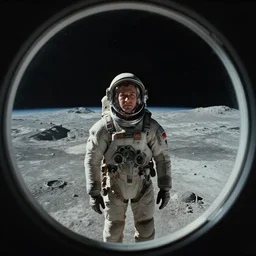 a man exploring space, film still from the movie directed by denis villeneuve with art direction by zdzisław beksinski, wide lens