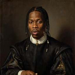 A Renaissance portrait painting of Travis Scott