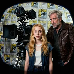 movie frame still from live action adaptation of kathryn newton in comic con 2 0 2 2, directed by steven spielberg, 8 k, vhs glitch, ultra wide angle, high contrast, zenith view, greg rutkowski, intrincate, highly detailed, ilm, oscar winning photography, dramatic lighting, greg nicotero, beautiful image