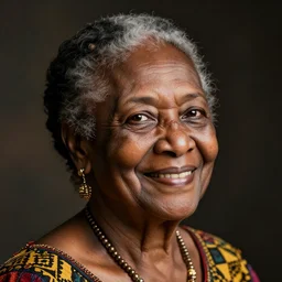 Jamaican grandmother smiling, portrait , by michell angelo
