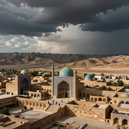Old Islamic architecture in a Islamic valley, dramatic sky, digital art, 4k, 8k, trending on ArtStation