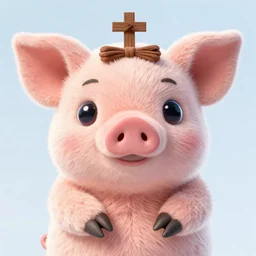 a crucified cute plush pig with big eyes. Detailed digital art by greg rutkowski, Thomas kinkade, Keith Parkinson, artstation, cgsociety, deviantart, 8k, HD