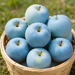 a basket full of apples that are blue