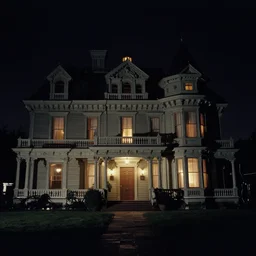 Victorian mansion, dark horror, cinematic lighting, by Stanley Kubrick, cinestill 400 t film