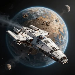 hyperdetailed photo of a spaceship destroying a mysterious planet 8 k extremely detailed hd hyperrealism movie studio fx beautiful