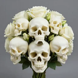 photo of a bouquet of flowers that are shaped like skulls, highly detailed,