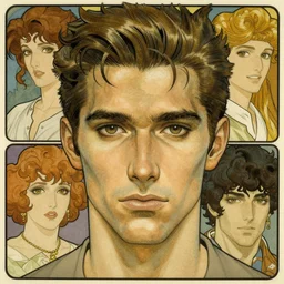 realistic detailed face portrait of a male wolfman by alphonse mucha, ayami kojima, amano, greg hildebrandt, and mark brooks, male, masculine, art nouveau, neo - gothic, gothic, character concept design