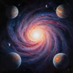 cosmic entity in big bang surrounded by the universe and planets, detailed painting by alex gray