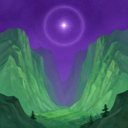purple stargate, green mountains, art by ismail inceoglu, artstation