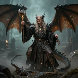 medieval sorcerer summoning a dragon, beautiful, detailed, 4 k
