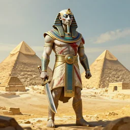 kratos the god of war as an egyptian warrior, pharaoh, egypt, pyramids by rafael grassetti, concept art, character design, fantasy, 3 d, 8 k resolution