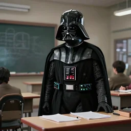 film still of Darth Vader working as a high school teacher in the new Star Wars movie, 4k