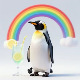 a cinematic photo of a penguin, rainbow, lemonade, masterpiece