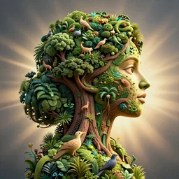 a profile portrait of mother nature made of trees, animals, birds, plants, character portrait, facing right!!!, ultra realistic, wide angle, intricate details, the fifth element artifacts, highly detailed by peter mohrbacher, hajime sorayama, wayne barlowe, boris vallejo, aaron horkey, gaston bussiere, craig mullins