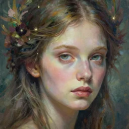 portrait of beautiful nature goddess unusual beauty, esoteric, beautiful soft colors, head in focus, fantasy art, nature aesthetics, intricate, elegant, highly detailed hyperrealistic painting, artstation, concept art, full frame, painterly, sharp focus, illustration, art by masha kurbatova