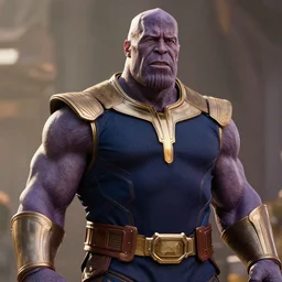 dwayne johnson as thanos, photorealistic, cinematic shot