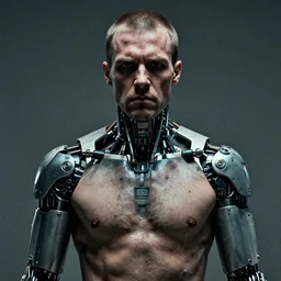 grainy photo of an ugly man, wearing bionic implants, criminal,