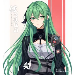 an anime character with green hair and long hair, an album cover by baioken eishun, featured on pixiv, net art, official art, anime, movie poster