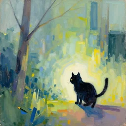 a lucid dream about a cat finding its way home, abstract art