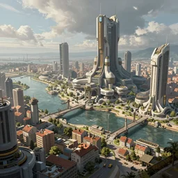 Port city, sci-fi, highly detailed, digital painting, artstation, concept art, smooth, sharp focus, illustration, art by artgerm and greg rutkowski and alphonse mucha