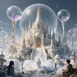 foam priest and his bubble kingdom, beautiful landscape, highly detailed, machine planet, buildings, palace, bubble trees, cinematic lighting, sharp focus, artstation, intricate, masterpiece, art by maria panfilova and dylan kowalski and huifeng huang