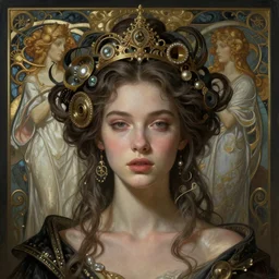 portrait of a unique non-conventional young beauty, surreal, fantasy, intricate, elegant, dramatic lighting, emotionally evoking symbolic metaphor, highly detailed, lifelike, photorealistic, digital painting, artstation, concept art, smooth, sharp focus, illustration, art by John Collier and Krenz Cushart and Artem Demura and Alphonse Mucha and Albert Aublet
