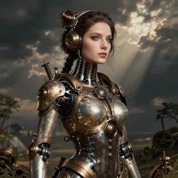 image of beautyful female android steampunk by leonardo da vinci,