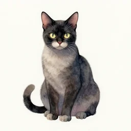 slightly demonic cat, watercolor