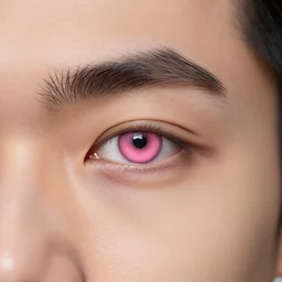 man with a pink left eye