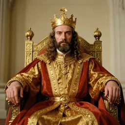 a peter elson portrait of the dream king on his throne. 3 2 k, 3 5 mm film still, highly detailed,