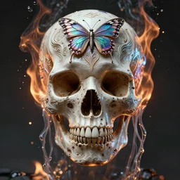 skull portrait. burning water distortions. intricate abstract ornament. jellyfish butterfly phoenix head. intricate artwork by Tooth Wu and wlop and beeple and dan mumford. octane render, trending on artstation, greg rutkowski very coherent symmetrical artwork. cinematic, hyper realism, high detail, octane render, 8k, depth of field, bokeh. iridescent accents