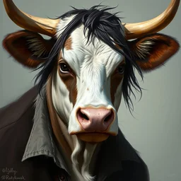 a detailed portrait of johnny depp as a cow, likeness of s cow, by justin gerard and greg rutkowski, digital art, realistic painting, dnd, dungeons & dragons, character design, trending on artstation