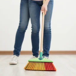 she sweeps with many colored broom