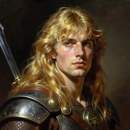 Heroic Portrait of a Young Barbarian Hero, art by Frank Frazetta and Boris Vallejo and George Quaintance