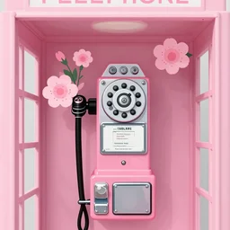 ultra realistic illustration of inside a soft pink telephone booth, soft soft pink pay phone with pink flowers blooming, closeup, in the style of matisse, illustration, vector art