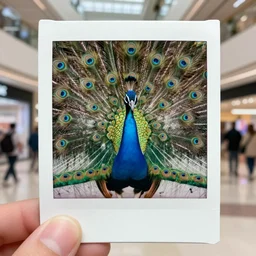 super awesome head to shoulder portrait colored polaroid film photograph of an peacock in a mall wearing aviator shades. super resolution. surreal. extremely detailed. polaroid 6 0 0 film. by annie leibovitz and richard avedon
