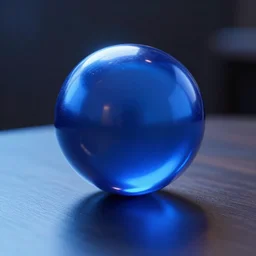 a blue ball on a table + specular highlights + ambient occlusion + global illumination + bump map + reflective + caustics + refractive + unreal engine 5