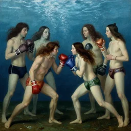 epic beautifull renaissance portrait of a 2 boxers underwater, art by * christy lee rogers and gessica marmotta and zena holloway * ( with help of mario testino and peter lindbergh, marta syrko, julia hetta, and neil leifer )