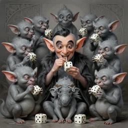 anthropomorphic highly detailed group portrait of cute mr bean grey goblins eating d 2 0 dice, intricate, elegant, highly detailed grey goblin, digital painting, artstation, concept art, smooth, sharp focus, illustration, art by artgerm, bob eggleton, michael whelan, stephen hickman, richard corben, wayne barlowe, trending on artstation and greg rutkowski and alphonse mucha, 8 k