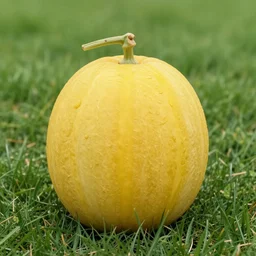 completely yellow mellon on a lush green medow. portrait, 3 5 mm