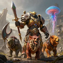 by par olofsson and wayne barlowe, visually stunning, cinematic, ultra realistic, hyper realism, 1 2 k, epic, octane render, unreal engine, vfx, maya, azsharan saber : command of neptulon, murlocula : nether portal, soulfire : howlfiend, briarbridge tracker : gnoll hunter, polymorph : jellyfish