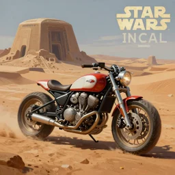 moebius style retro star wars motorbike motorcycle futuristic sci - fi painting, star wars dune, the incal
