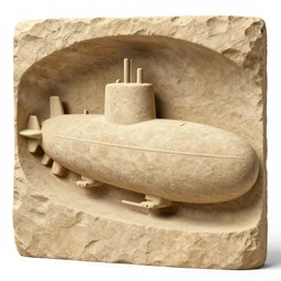 cross section of a mechanical steam powered submarine carved in sandstone