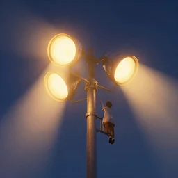 a couple of lights that are on a pole, a raytraced image by pixar, featured on dribble, new objectivity, anamorphic lens flare, volumetric lighting, cinematic lighting