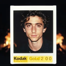 photo of timothee chalamet, facing the camera, kodak ektachrome, portrait, close up, kodak gold 2 0 0, 5 0 mm, fuji 8 0 0, polaroid, night time, bonfire, low light