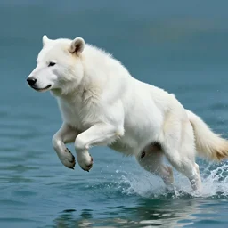 a large white animal jumping out of the water, a digital rendering by maki haku, trending on deviantart, rayonism, hyper - realistic, photorealistic, hyper realism.