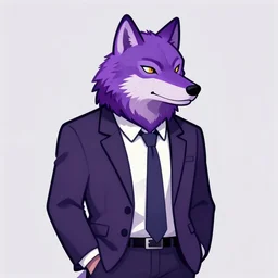 illustration of a purple wolf in a business suit